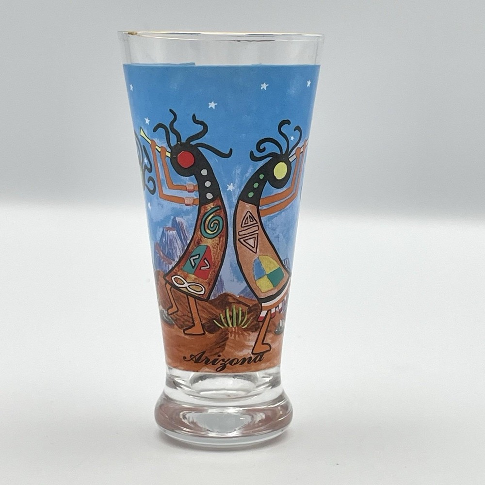 Vintage Arizona Kokopelli Shot Glass Shooter MAACK Gold Rim 1990s - Picture 1 of 9